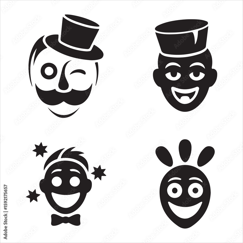 Obraz premium April Fool’s Day Comic Faces and Funny Icons in Silhouette