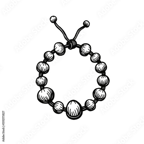 Aroma bracelet design illustration in black and white with beads  on transparent background  
