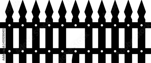 Black picket fence with pointed tops and white dots wood
