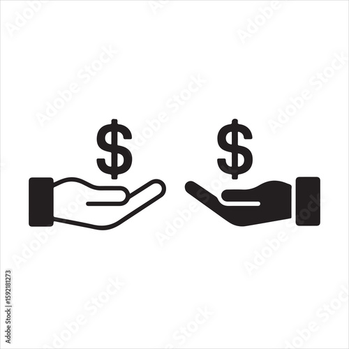Money Exchange Hand Icons – Finance, Payment, Transaction, Dollar Transfer Symbol Set