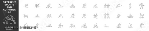 Kinds of sports and activities. Editable stroke. Different sports and activities. Vector illustration