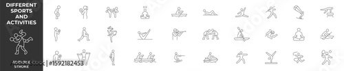Kinds of sports and activities. Editable stroke. Different sports and activities. Vector illustration