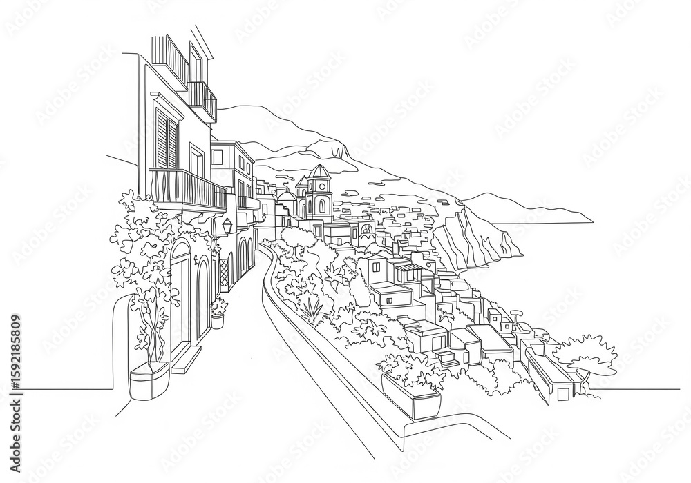 Naklejka premium Via Camerelle in Capri one line drawing style