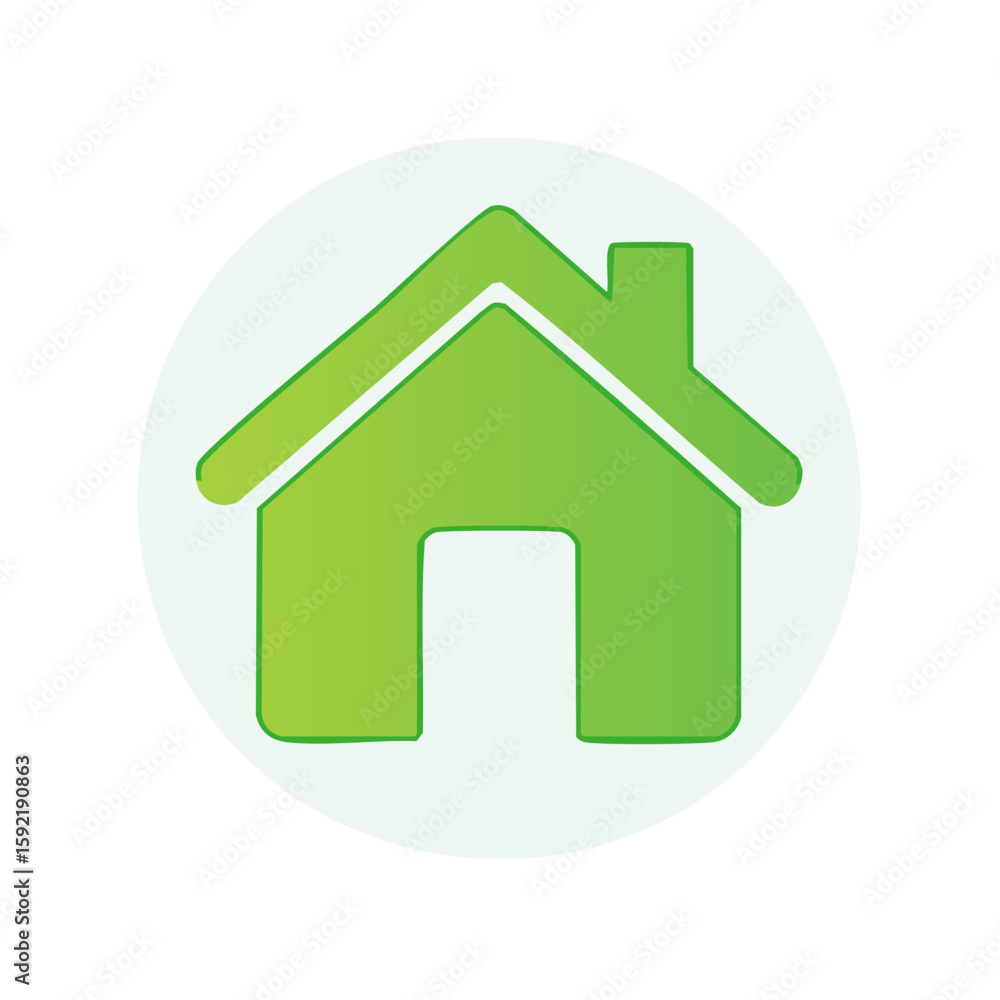 Green House Icon Symbol, Simple Home Graphic in Circle, Real Estate Vector Green House Icon Symbol, Simple Home Graphic in Circle, Real Estate Vector