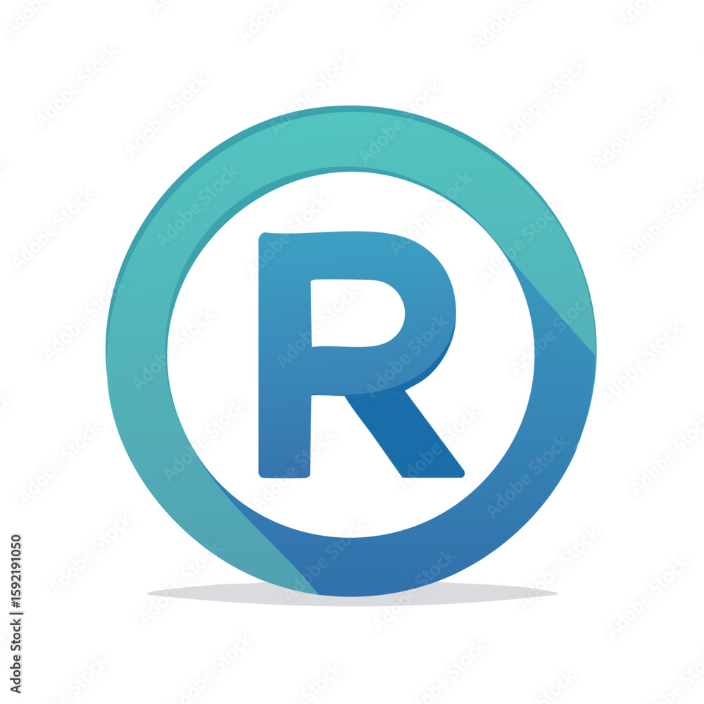 Registered Trademark Symbol, Letter R in Blue Circle with Gradient, Intellectual Property Icon