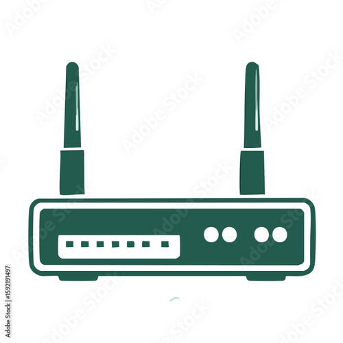 Stylized Dark Green Router with Two Antennas Flat Vector Icon Style