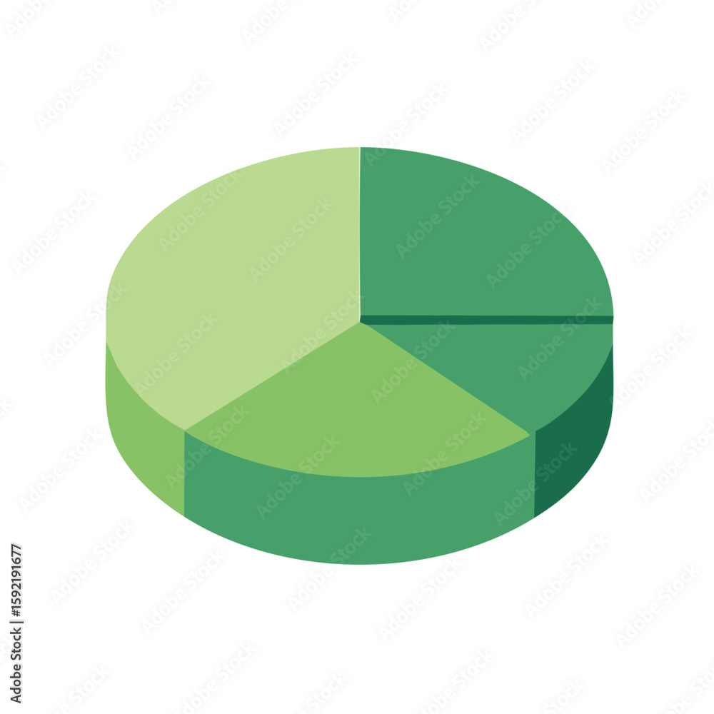 Obraz premium Isometric Pie Chart Showing Data Analytics and Three Green Color Segments