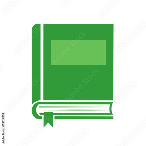 Green Book Illustration: Closed Hardcover Book with Ribbon Bookmark Simple Graphic Design Element