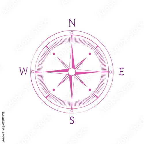 Elegant Pink Compass Rose Illustration Nautical Navigation Tool Decorative Graphic Design