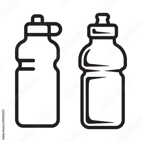 Two black outline water bottles drink bottle sports bottle