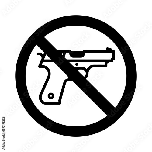 Simple Black and White Icon Design A Ban on Firearms, Promoting Safety and Preventing Violence, symbolizing restricted access.