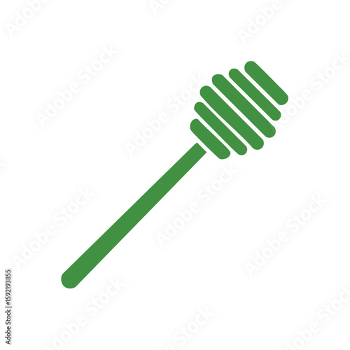 Green Honey Dipper Isolated, Simple Sweet Honeycomb Stick with Minimalist Modern Design