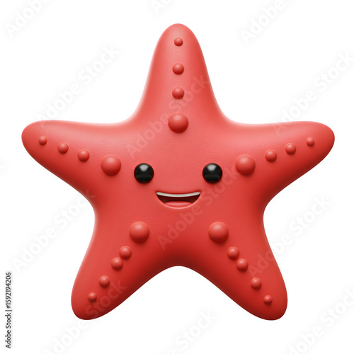 Cute colorful smiling starfish 3D rendering isolated on white background, perfect for kids designs, summer beach concepts, and marine cartoon decoration.