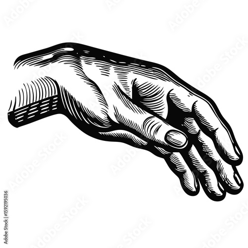 Renaissance hand study with detailed engraving depicts an open palm. This artistic hand study in monochrome is an excellent piece depicting fine detail and shading.