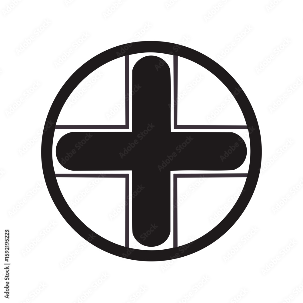 Obraz premium Bold Rounded Plus Sign Centered within a Circle Icon Graphic Element Illustration Black and White Clean Design