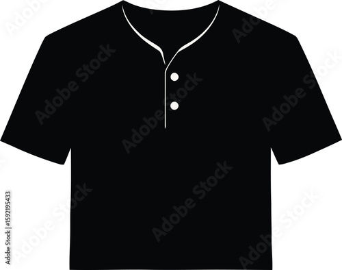 Silhouette of short sleeve y-neck t shirt with 2 buttons. 