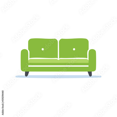 Comfortable Green Couch or Sofa Illustration Icon for Modern Living Room