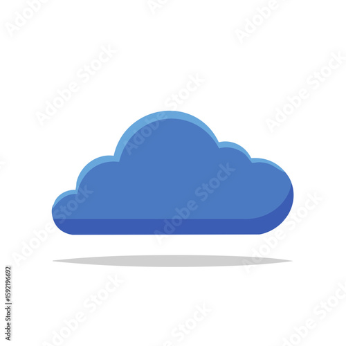 Single Dimensional Blue Cloud with Shadow Isolated on White Background