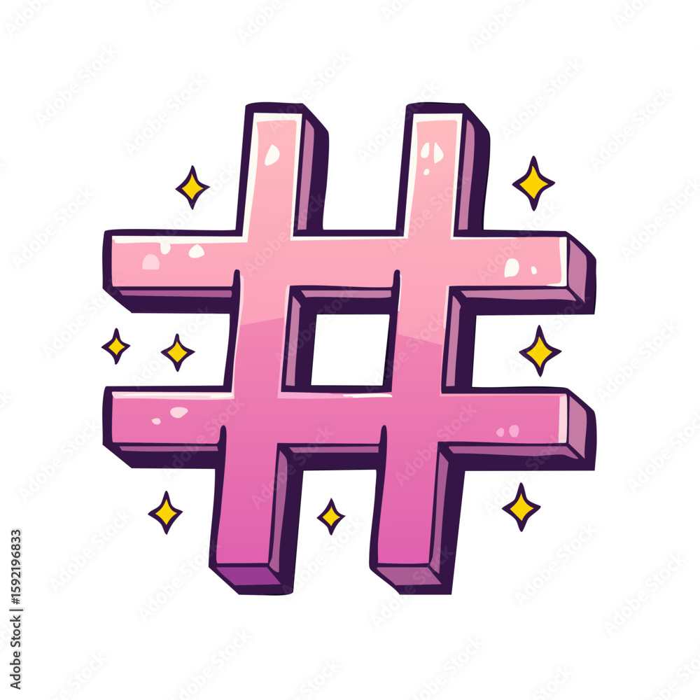 Fototapeta premium Stylized Pink Hashtag Symbol with Sparkling Accents for Social Media Marketing
