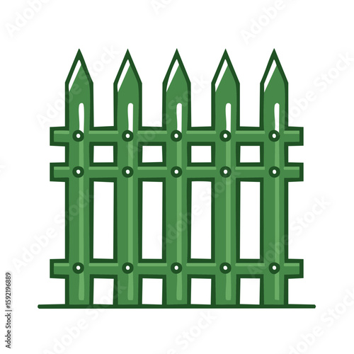 Cartoon style green picket fence for garden boundary and property division in vector art