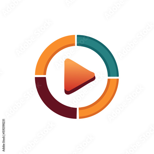 Modern Play Button with Circular Segmented Design Element, colorful, round graphic