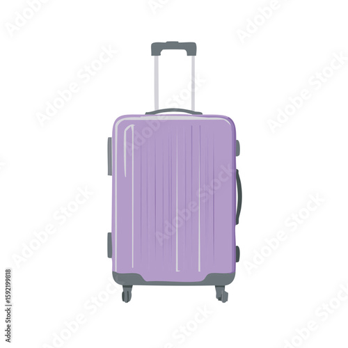 Upright Rolling Suitcase, Isolated Wheeled Luggage Baggage, Purple and Gray Suitcase