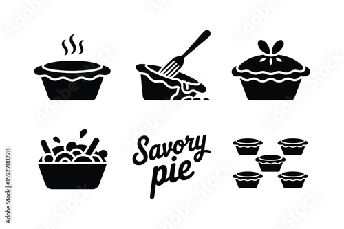 Hot savory pie with fork and decorative pie food baking