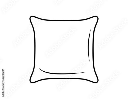Simple square pillow outline design, perfect for bedding, textile, or decor projects requiring a clean and minimalistic black line art style.