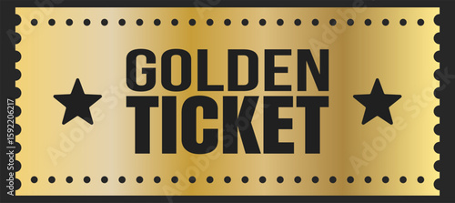 Golden ticket. Premium event coupon template on dark background.