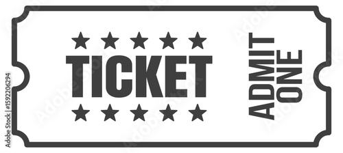 Admit one ticket icon. Vintage and modern event ticket designe with stars and borders. Entry coupon template for cinema, party, or concert