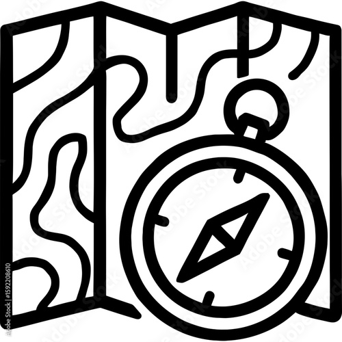 Compass and map outline icon vector