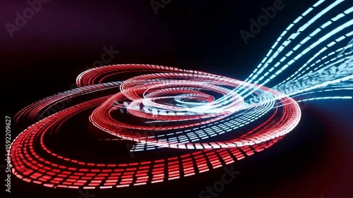 Intro video: Abstract visuals of red and blue light lines forming a dynamic, spiraling, curved pattern, creating the illusion of futuristic movement and energy.
