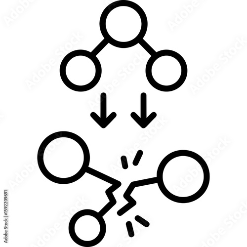 Molecule breaking apart outline icon vector