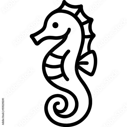 Sea horse curved tail upright outline icon vector