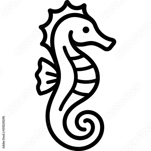 Sea horse curved tail upright outline icon vector