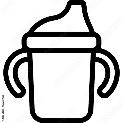 Sippy cup with handles and spout lid outline icon vector
