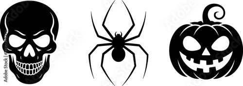 Spooky Halloween Skull Spider and Pumpkin Icons vector