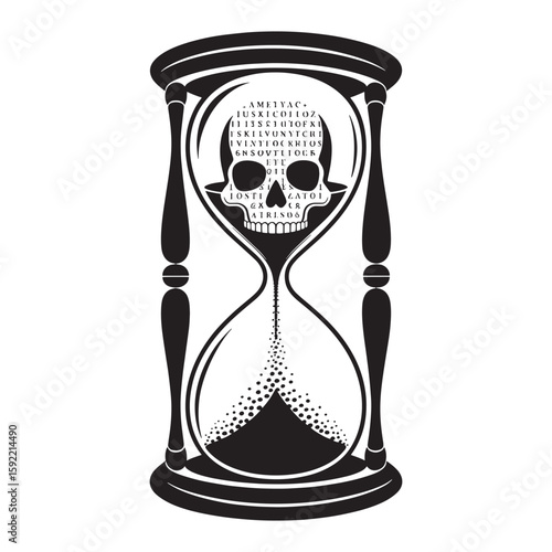 A skull inside an hourglass, representing the passage of time with a morbid twist. Vector illustration design