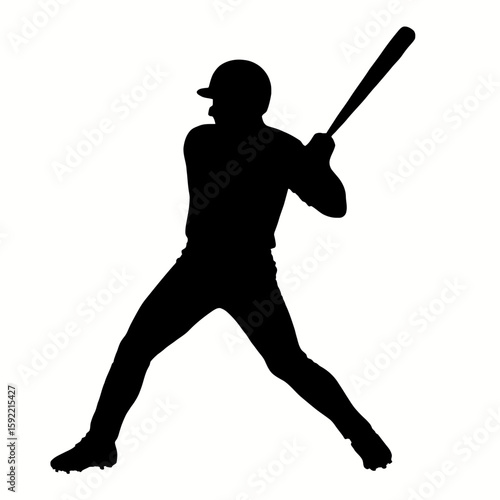 Baseball Player Silhouette with Bat Ready to Swing