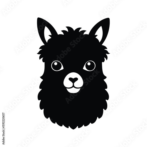 Silhouette vector of an alpaca head with fluffy fur and long neck for gentle farm creature art Vector illustration