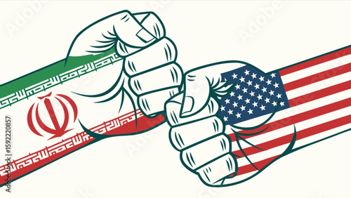 Usa iran conflict concept with flags and fists representing political tension and international relations crisis