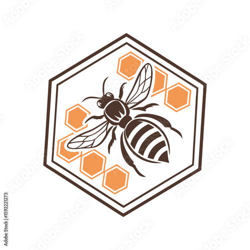 Nature-Inspired Bee and Honeycomb Symbol, Clean Vector for Organic Branding On White Background


