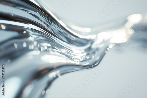 Stylish inorganic flowing metallic lines with mirror-like reflection in silver blue and gold tones
