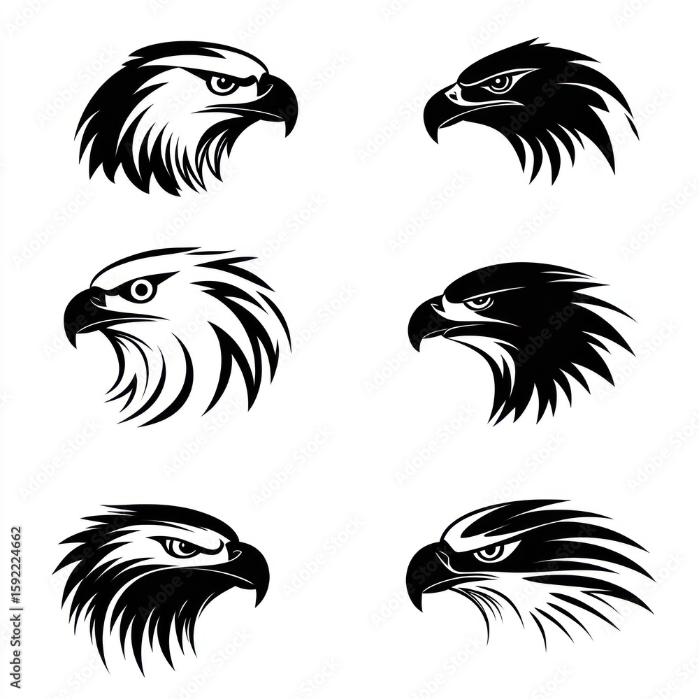 Fototapeta premium Six profile views of stylized eagle heads