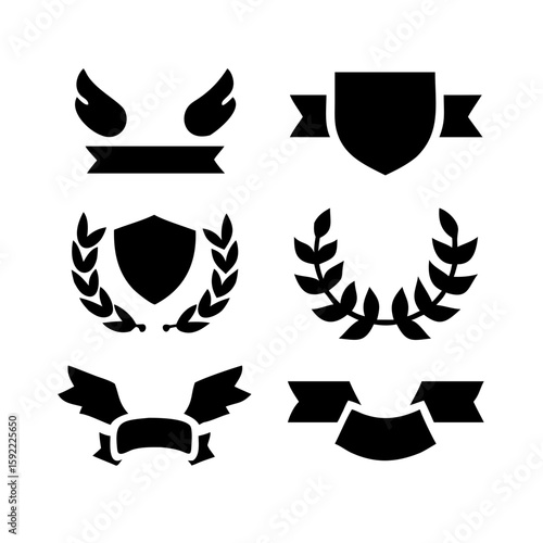 Vintage educational coat of arms set with university college and academy elements isolated vector illustration. Laurel wreaths, shields, ribbons illustration for awards,badges, and branding designs
