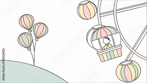 Ferris wheel ride with balloons vector illustration for amusement park design and fun fairground themes