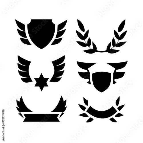Vintage educational coat of arms set with university college and academy elements isolated vector illustration. Laurel wreaths, shields, ribbons illustration for awards,badges, and branding designs
