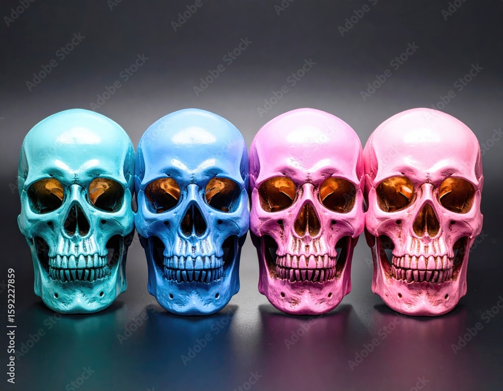 Colorful skulls in a row Colorful skulls in a row