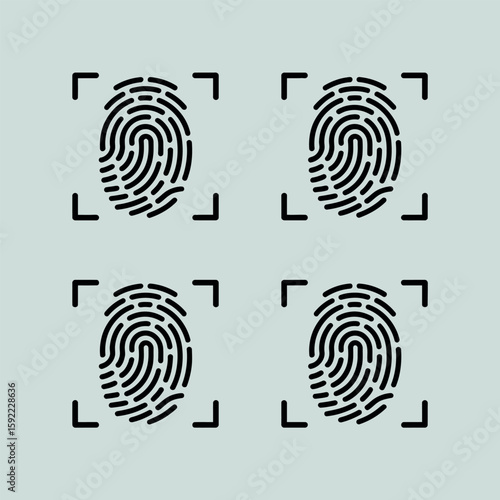 Fingerprint Scanner Icon Set Biometric Identification Security and Technology Symbols