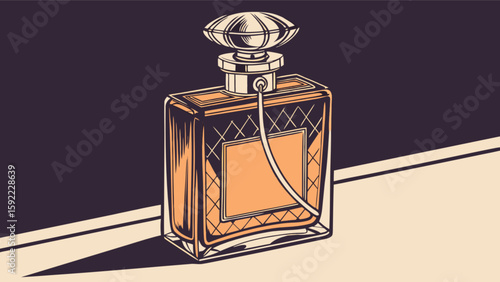 Vintage perfume bottle illustration fragrance scent luxury beauty product cosmetic aroma container design art deco style